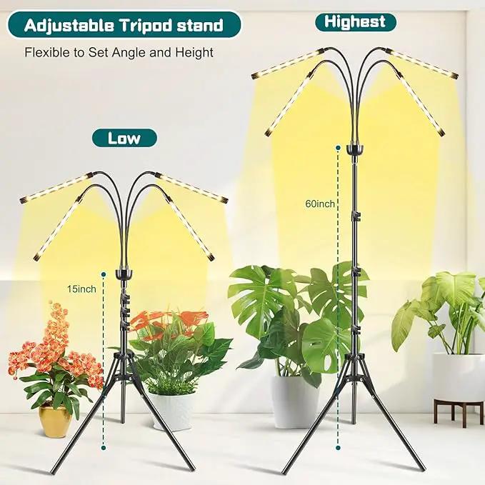 Grow Lights for Indoor Plants Full Spectrum with 15-63 inches Adjustable Tripod Stand Plant Light with 4/8/12H Timer with Remote Control by GreenHaven Gardens