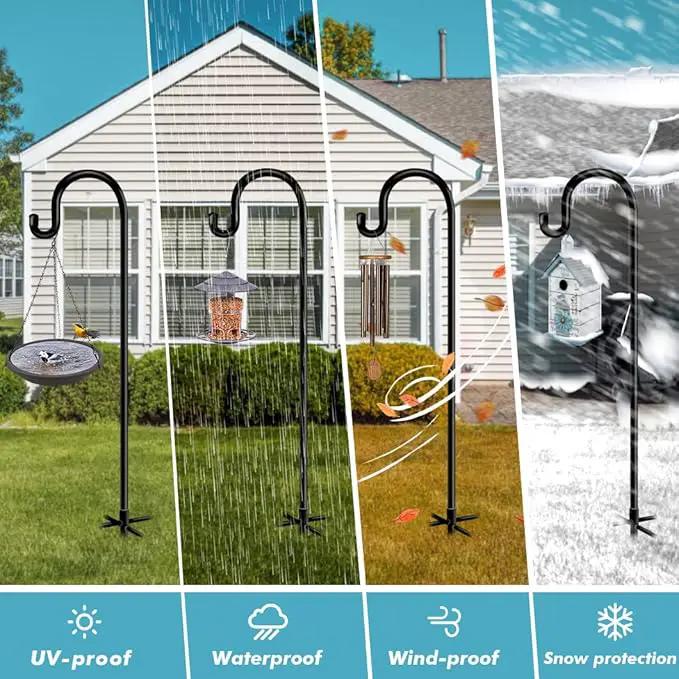 76 in Outdoor Shepherd Hooks for Hanging Plants, Garden Adjustable Heavy Duty Hummingbird Feeder Pole Stand Hanger with Stand for Solar Lantern Flower Baskets Wind Chimes, Black 1 Pack by GreenHaven Gardens
