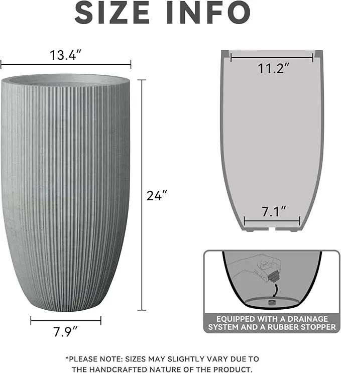 Kante 24 Inch Tall Round Concrete Planter, Large Indoor Outdoor Plant Pots with Drainage Hole and Rubber Plug, Modern Decorative Garden Pots for Home Patio Porch, Textured Natural Concrete by GreenHaven Gardens
