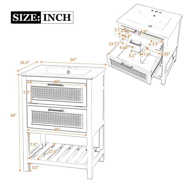 Modern Bathroom Vanity With Integrated Sink, Cabinet With 1 Deep Drawer And 1 Tip-Out Drawer by Unique Piece Furniture