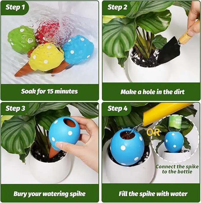 Terracotta Self Watering Spikes, 4 Pack Watering Globes for Indoor Outdoor Plants, Slow Release Plant Self Watering Planter Insert Devices for Travel, Vacation, Garden Care, Cute Small Ball Shape by GreenHaven Gardens