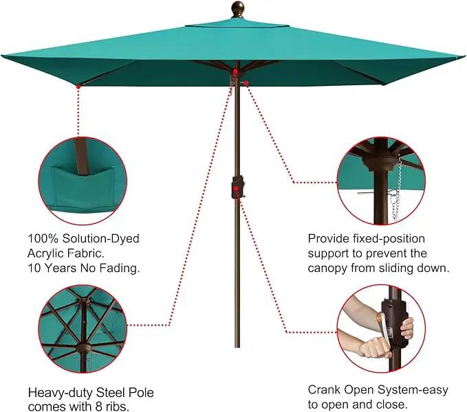 EliteShade USA 10-Year-Non-Fading 6.5x10Ft Rectangular Market Umbrella Patio Umbrella Outdoor Table Umbrella with Ventilation, Teal by GreenHaven Gardens