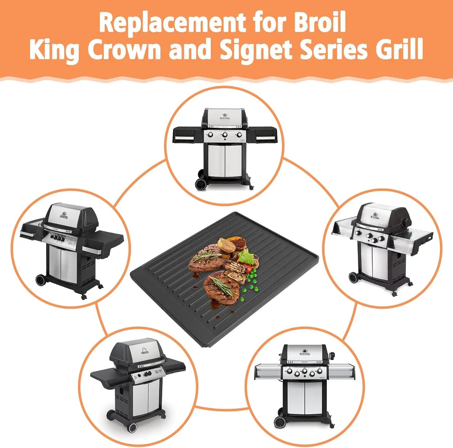 2-in-1 Reversible 15” x 12.8” Pre-Seasoned Cast Iron Cooking Griddle for Gas Stove/Charcoal/Electric/Propane/Gas Grill, Flat Griddle Top Plate for Broil King Crown and Signet Series Grill by GreenHaven Gardens