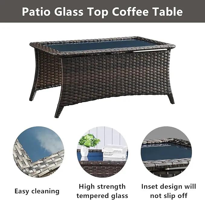Wicker Patio Furniture Sets - 8 Piece Outdoor Rattan Furniture Conversation Sets with 4 Swivel Rocker Chairs, Rattan Sofa, Wicker Ottomans and Coffee Table, Brown/Beige by GreenHaven Gardens