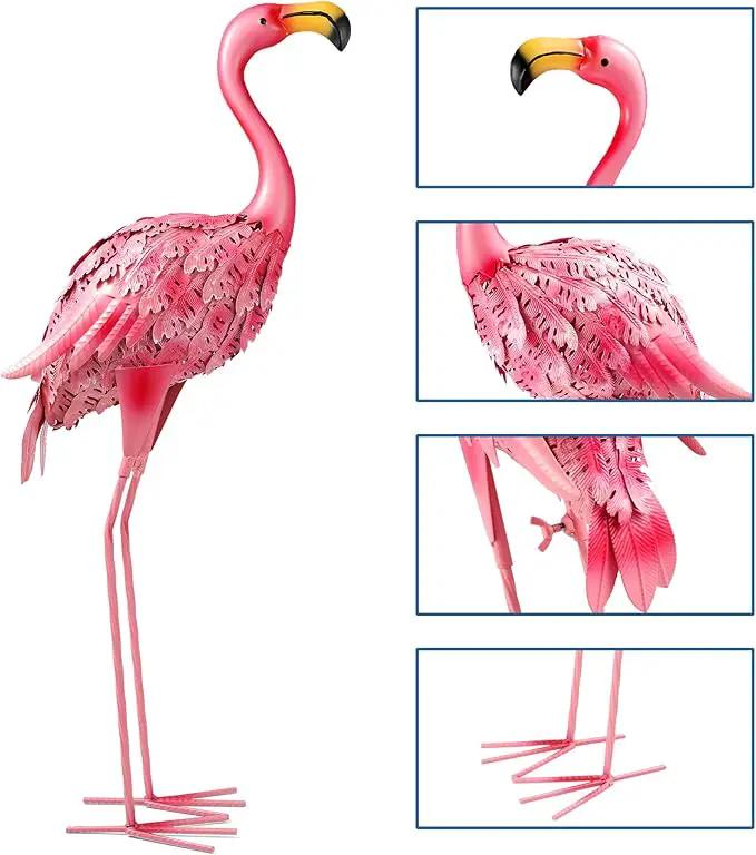 Garden Statues Flamingo Sculptures Metal Yard Art, Pink Bird Art Outdoor Backyard Decor Patio Lawn Porch Ornament Flamingo Yard Decoration (Pink with White) by GreenHaven Gardens