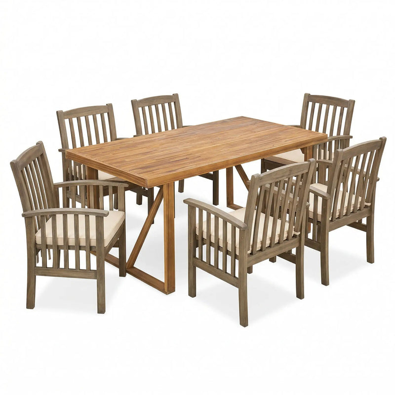 7 Pieces Acacia Wood Outdoor Dining Set by HouseOfZazla