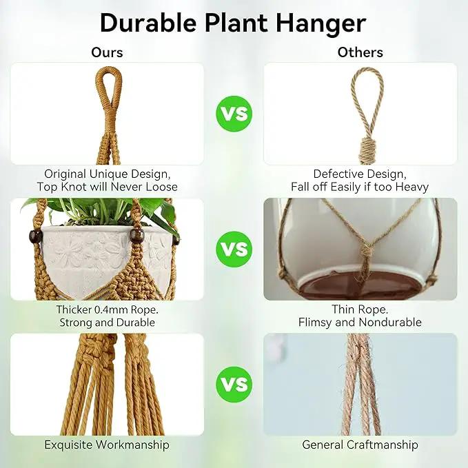 USLAI Macrame Handmade Basket Plant Hanger (2-Pack), for 3-8 Inch Pots, Indoor Outdoor Strong Hanging Planter Flower Pot Holder with Beads and Tassels, Boho Home Decor (POTS NOT Included) (Brown) by GreenHaven Gardens
