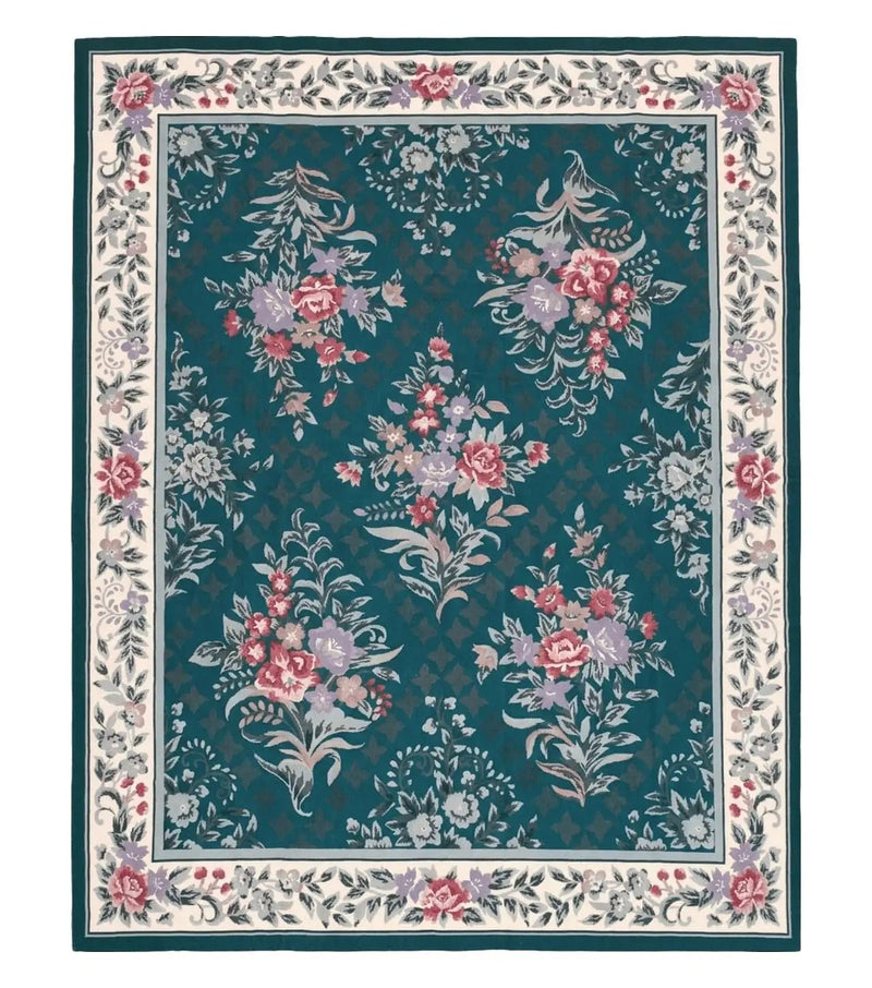 Chinese Needlepoint Rug 8x10, Vintage Green Area Rug, Hand-Woven Flatweave Floral European Design Carpet Wool Handmade 8x 10 Living Room Rug by Jewel Rugs
