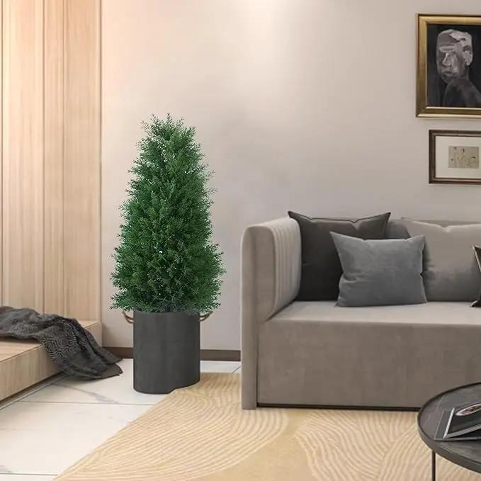 3FT Artificial Cedar Topiary Ball Trees with Ground Spike, 2 Pack UV Resistant Artificial Shrubs, Fake Evergreen Artificial Plant Brush for Indoor Outdoor Front Porch Garden by GreenHaven Gardens