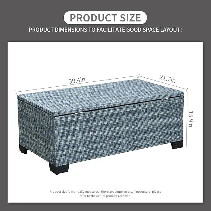Outdoor Storage Table Wicker Patio Coffee Table All-Weather Rattan Side Table with Waterproof Cover, Grey by GreenHaven Gardens