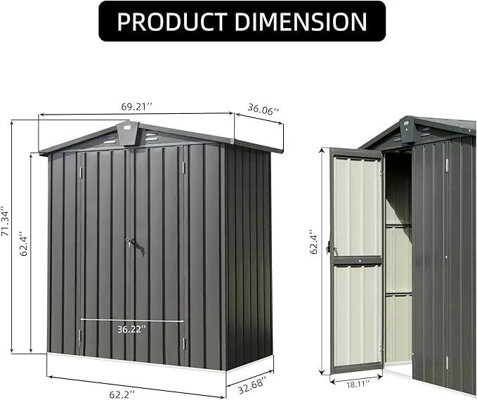 Domi Outdoor Storage Shed 5.7' x 3’, Metal Garden Shed with Galvanized Steel Frame for Bike, Tools, Lawn Mowers, Pool Toys, Outdoor Storage Cabinet with Lockable Door for Garden Lawn Patio (Dark Grey) by GreenHaven Gardens