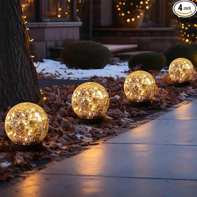Solar Globe Lights Outdoor Waterproof-Solar Balls-Solar Garden Lights-Solar Orbs for Outside 4 Pack Cracked Glass Ball for Lawn Patio Yard Backyard Decorations, DS-XBQ-1-1-1 by GreenHaven Gardens