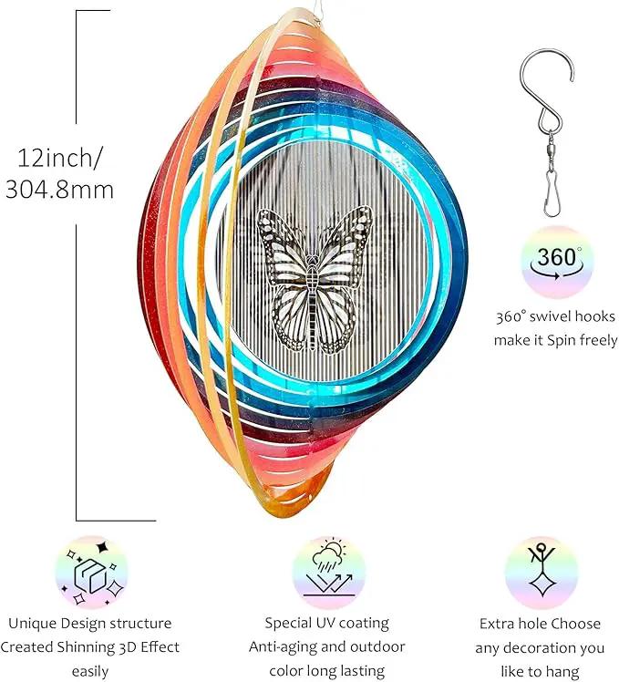 Wind Spinner Creates a Fluttering Butterfly 3D Animations Effect,Wind Spinners Ouddoor Butterfly Gift for Women/Grandma/Mom/Wife,12inch Mandala Wind Spinner Hanging Garden Yard Art Decor by GreenHaven Gardens
