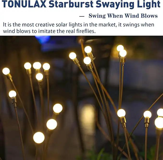TONULAX Solar Garden Lights - New Upgraded Solar Swaying Light, Sway by Wind, Solar Outdoor Lights, Yard Patio Pathway Decoration, High Flexibility Iron Wire & Heavy Bulb Base, Warm White(2 Pack) by GreenHaven Gardens