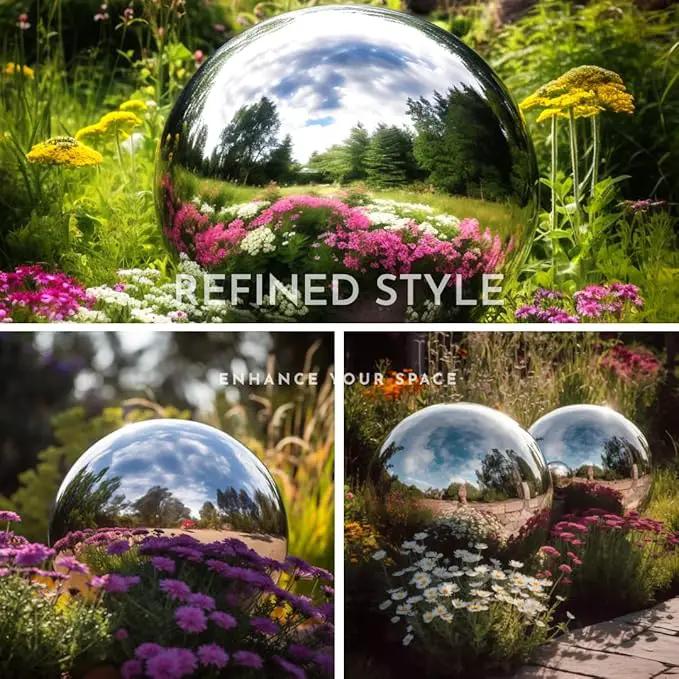 12 Inch Stainless Steel Gazing Globe,v2croft Hollow Ball Mirrored Surface Polished Shiny Sphere,Garden Stainless Steel Gazing Ball for Outdoor Lawn Pond Yard Ornament(Silver) by GreenHaven Gardens