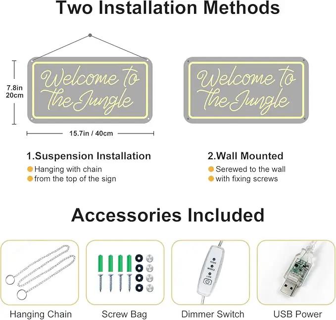 Welcome to the Jungle Neon Sign, Neon Light Sign for Wall Decor Dimmable Warm White LED signs for Bedroom Home Birthday Party Wedding Engagement Garden Man Cave Decor USB Powered by GreenHaven Gardens