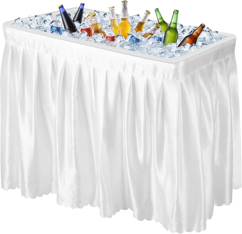Portable Folding Ice Cooler Table - Outdoor Cooler 4 Foot Table with Removable Matching Skirt and Shelf, Ice Tables for Party, BBQ, Camping, Picnic, Foldable Self-Serving Beverage Cooling Bar(White) by GreenHaven Gardens