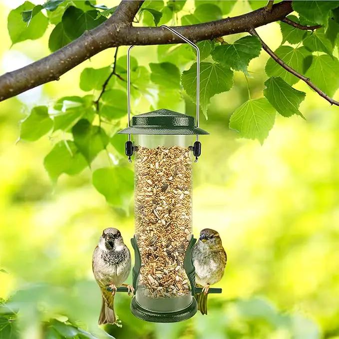 MIXXIDEA Wild Bird Feeders For Outdoors Hanging Stainless Steel Hanging Bird Feeder Tube, Finch Feeder For Garden Backyard Decoration Attractive Water Resistant Bird Feeders For Outside Green - 2 Pack by GreenHaven Gardens