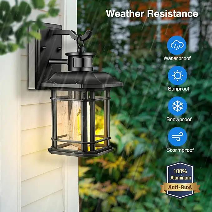 Outdoor Light Fixture With Motion Sensor, Dusk To Dawn Modern Exterior Porch Lights Wall Mount, Anti-rust 100% Aluminum Outdoor Wall Lantern, Black Farmhouse outdoor wall light For Garage Backyard by GreenHaven Gardens