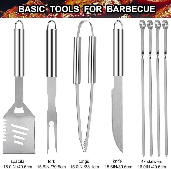 Grilljoy 24PCS BBQ Grill Tools Set with Meat Thermometer and Injector - Extra Thick Stainless Steel Fork, Spatula& Tongs - Complete BBQ Accessories in Aluminum Case - Perfect Grill Gifts for Men by GreenHaven Gardens