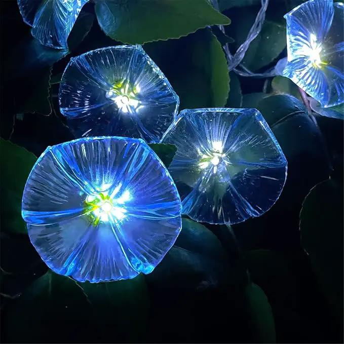 Solar Flowers Outdoor Waterproof - Petunia Blue Morning Glory Flowers&Solar Moth Orchid String Lights 12.5ft 10 LED Phalaenopsis Flower Solar Fairy Lights by GreenHaven Gardens