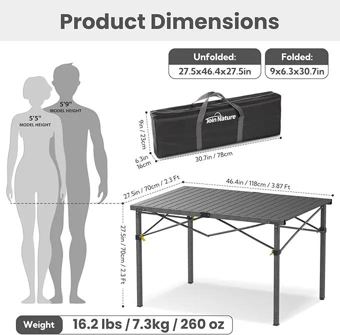 Portable Outdoor Camping Table Large for 2-6 Person - Foldable Camp Table with Aluminum Roll-Up Top & Carry Bag for BBQ, Tailgating, Backyard, 220 Lbs Capacity, Stable & Sturdy (Black) by GreenHaven Gardens