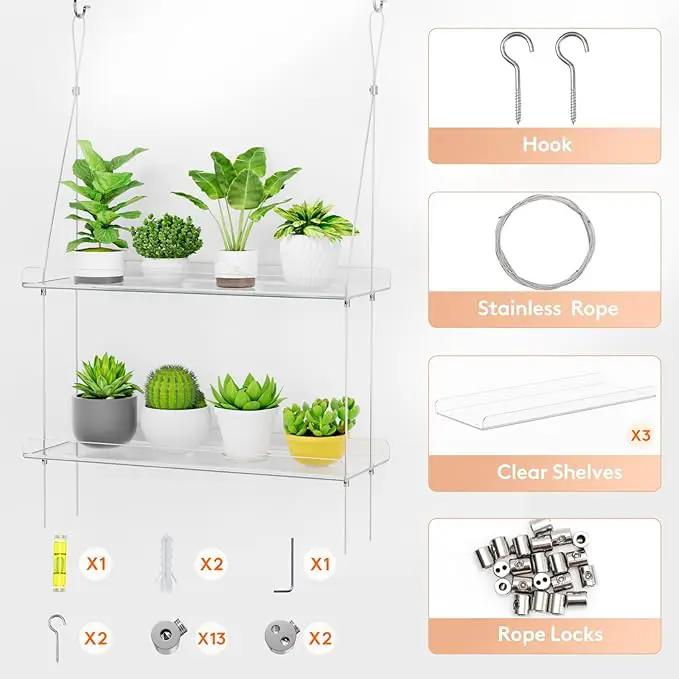 Lifewit 3-Tier Window Plant Shelves 15 inch, Acrylic Adjustable Hanging Floating Shelf, Window Sill Extender for Indoor Succulent Plants, Micro Greens, Seed Starter Pots, Herb Planters by GreenHaven Gardens