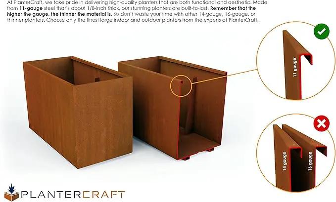 Corten Steel Planter Rectangle Outdoor Metal Garden Box Heavy Duty | Made in USA | Fully Assembled by GreenHaven Gardens