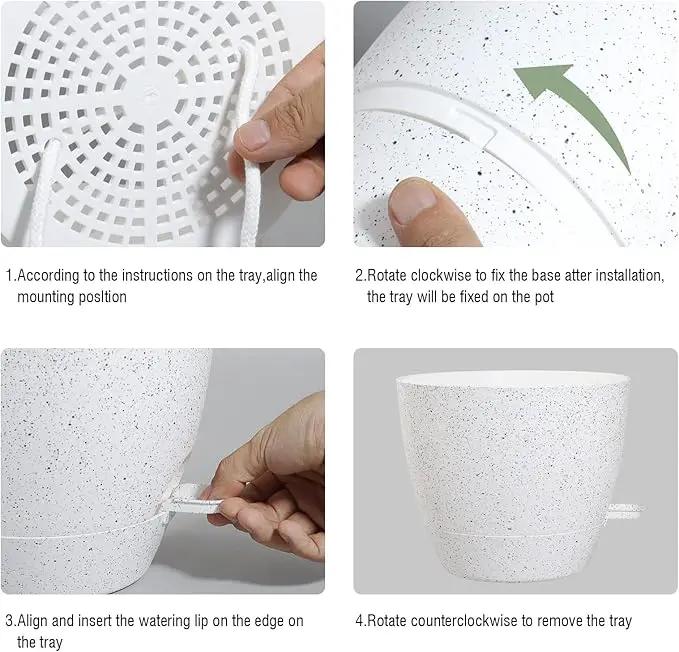 10/9/8 inch Self Watering Pots, Set of 3 Plastic Planters with Mesh Drainage Holes and Deep Reservoir for Indoor Outdoor Garden Plants and Flowers, White Speckles by GreenHaven Gardens