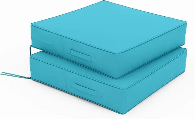 Patio Chair Cushions 24 X 24 X 5 Inch Waterproof Outdoor Seat Cushions for Patio Furniture, Outdoor Sofa Couch Pads with Ties & Handle, Set of 2, Lake Blue by GreenHaven Gardens