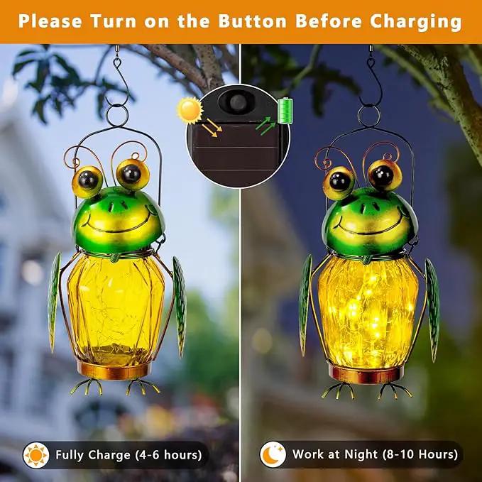 2 Pack Solar Lanterns Outdoor Waterproof Frog Hanging Solar Lantern, LED Glass Jar Outdoor Lanterns, Garden Lantern Lights for Yard Tree Table Xmas Metal Decoration by GreenHaven Gardens