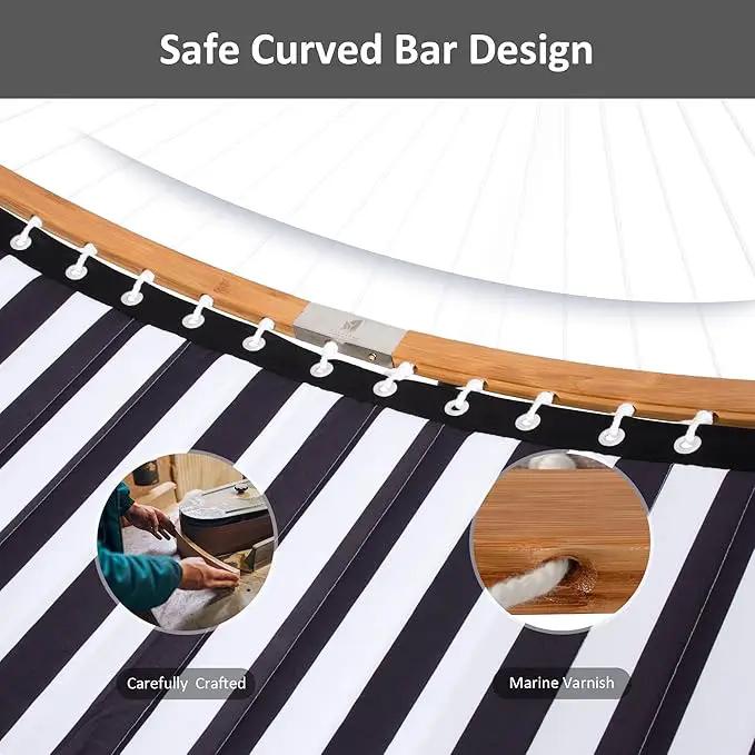 SUNCREAT Hammocks Extra Large Hammock with Stand Included, Double Hammock with Curved Spreader Bar, Black Stripes by GreenHaven Gardens