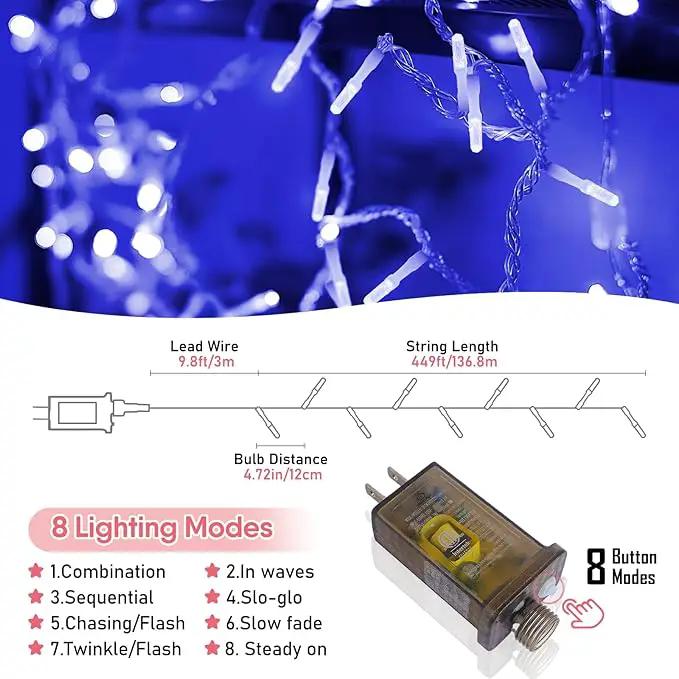 Heceltt 1140 LED 449 FT String Lights Outdoor, 8 Modes Easter Lights Plug in, IP44 Waterproof Led String Lights with Timer and Memory for Yard Party Garden Wedding Decorations (Blue) by GreenHaven Gardens