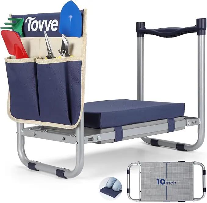 Foldable Garden Kneeler and Seat, Heavy Duty Garden Stool with 10" Wide Detachable Kneeling Pad, Portable Garden Bench Chair with Large Garden Tool Bag, Gardening Gifts for Women, Seniors, Mom by GreenHaven Gardens
