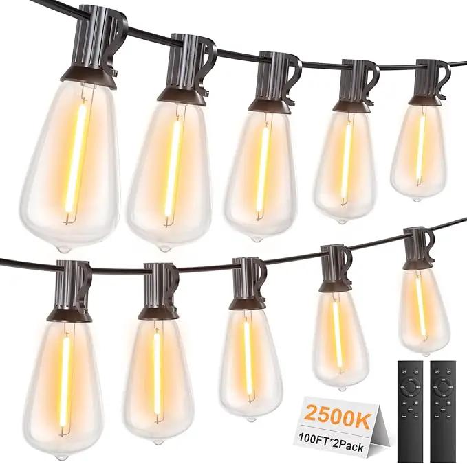 200FT Outdoor String Lights with Remote, Garden Patio Decor with 2500K Warm White, 100+4 LED Edison Bulbs, Support Timer Dimmable Waterproof for Yard Outside Porch Deck Backyard by GreenHaven Gardens