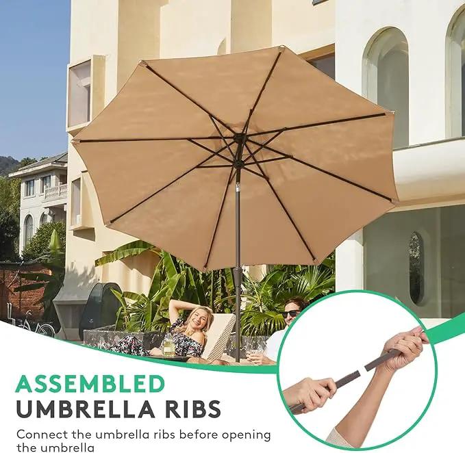 JEAREY 10FT Outdoor Patio Umbrella Outdoor Table Umbrella with Push Button Tilt and Crank, Market Umbrella 8 Sturdy Ribs UV Protection Waterproof for Pool, Garden (Beige) by GreenHaven Gardens