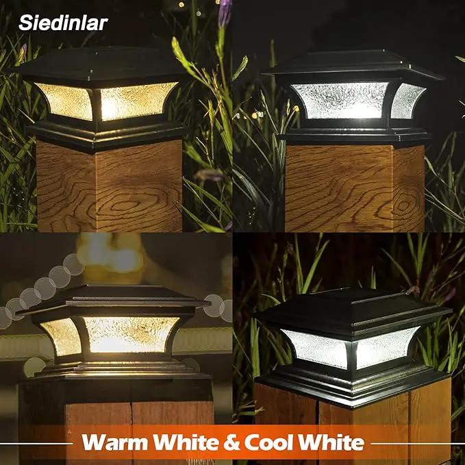 SIEDiNLAR Solar Post Cap Lights Outdoor Glass LED Fence Deck Light 2 Modes for 4x4 5x5 6x6 Wooden Vinyl Posts Patio Garden Decoration Warm White/Cool White Lighting Black (6 Pack) by GreenHaven Gardens