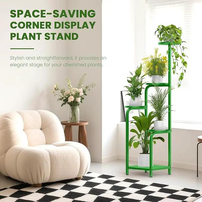 TOSKING 5 Tier Tall Plant Stand Indoor Outdoor, Heavy Duty Corner Shelf for Plants & Decor, Space Saving 3.9FT Metal Flower Pot Stand for Balcony, Garden, Living Room, Patio (Green) by GreenHaven Gardens