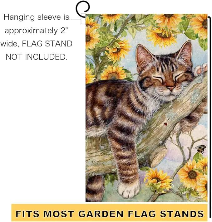 BLKWHT Summer Cat Garden Flag 12x18 Inches Double Sided for Outside, Sunflower Burlap Small Seasonal Yard Flag for Outdoor Decor BW640 by GreenHaven Gardens