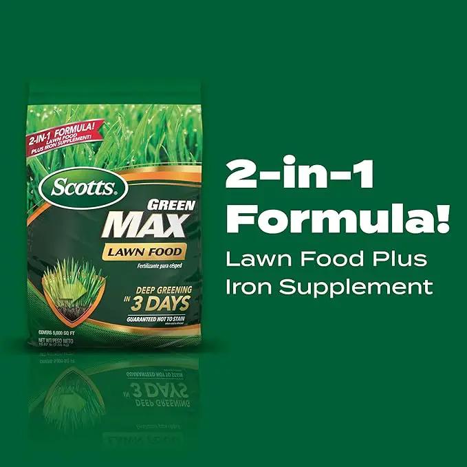 Scotts Green Max Lawn Food, Lawn Fertilizer Plus Iron Supplement for Greener Grass in 3 Days, 5,000 sq. ft., 16.67 lbs. by GreenHaven Gardens