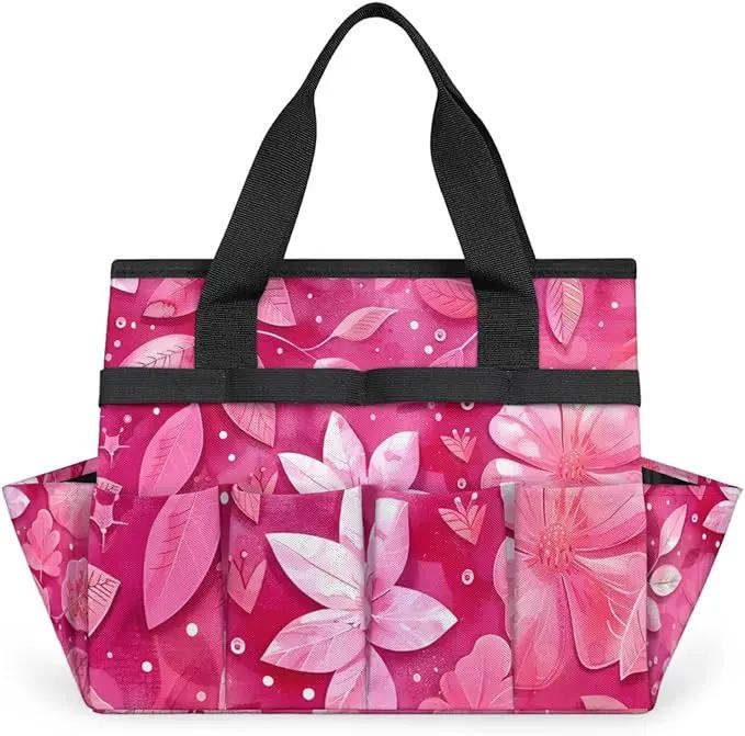 Rose Red flower Gardening Tool Bag,Heavy Duty Garden Tote Bag,Portable Oxford Gardening Storage Basket Organizer Handbag with Pockets Handle,Hand Tools Gifts for Outdoor Garden Lawn by GreenHaven Gardens