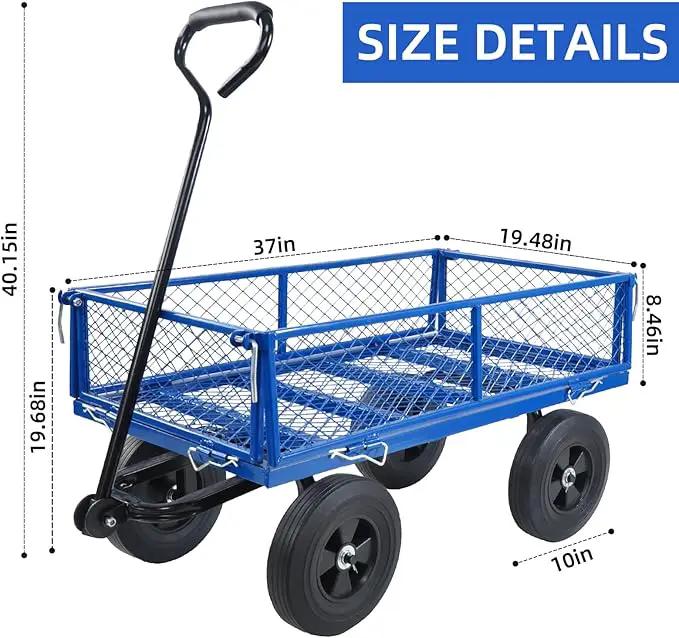 Heavy Duty 480 Lbs Capacity Mesh Steel Garden Cart Folding Utility Wagon with Removable Sides (Blue) by GreenHaven Gardens