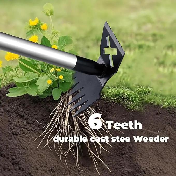 Weed Puller Tool with Long Handle, 60'' Weed Remover Weeding Tool, Heavy Duty 2 in 1 Manual Weed Rake and Garden Hoe, Gardening Weeder Tools for Yard, Lawn, Patio, Garden Blue by GreenHaven Gardens