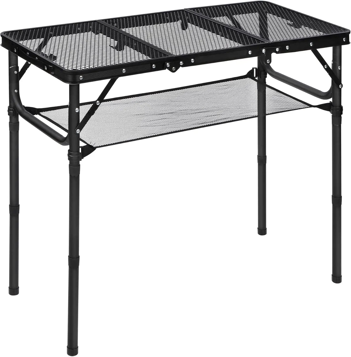 RedSwing Tri-fold Folding Picnic Table, Lightweight Height Adjustable Aluminum Frame Table with Mesh Layer for Outdoor Camping Picnic BBQ, Black by GreenHaven Gardens