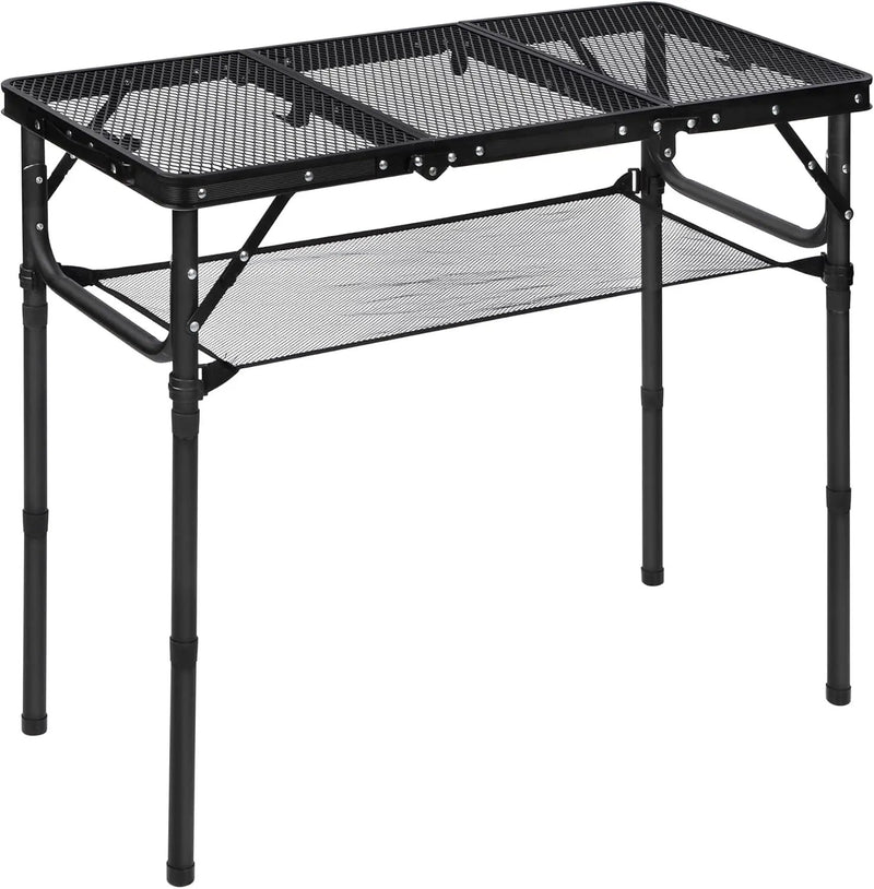 RedSwing Tri-fold Folding Picnic Table, Lightweight Height Adjustable Aluminum Frame Table with Mesh Layer for Outdoor Camping Picnic BBQ, Black by GreenHaven Gardens