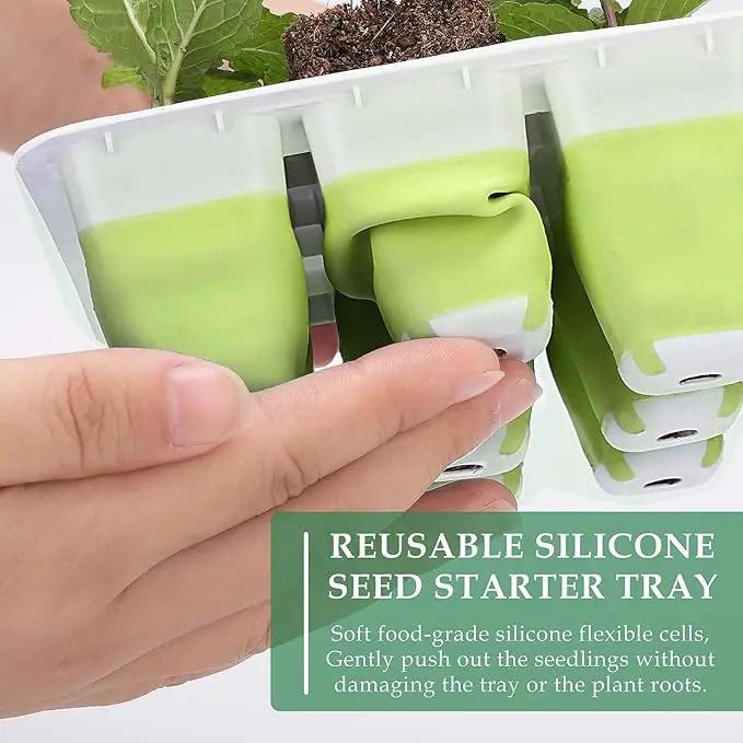 6pcs Reusable Seed Starter Kit, 72 Cells Seed Starter Trays, Silicone Seedling Starter Trays for Starting Plant Seeds with Flexible pop-Out Cells, Indoor Gardening Plant Germination Trays by GreenHaven Gardens