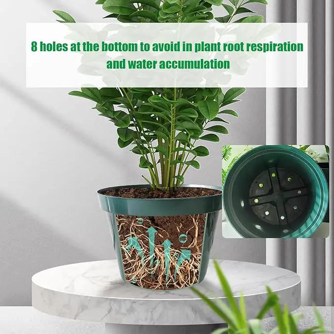 10 Pack Plastic Planter Pots, 10 Inch Thick Plant Pots with Multiple Drainage Holes, Pots for Plants Such as Herbs Strawberry and Flowers, Green Growing Planters for Outdoor Plants or Indoor (Green) by GreenHaven Gardens