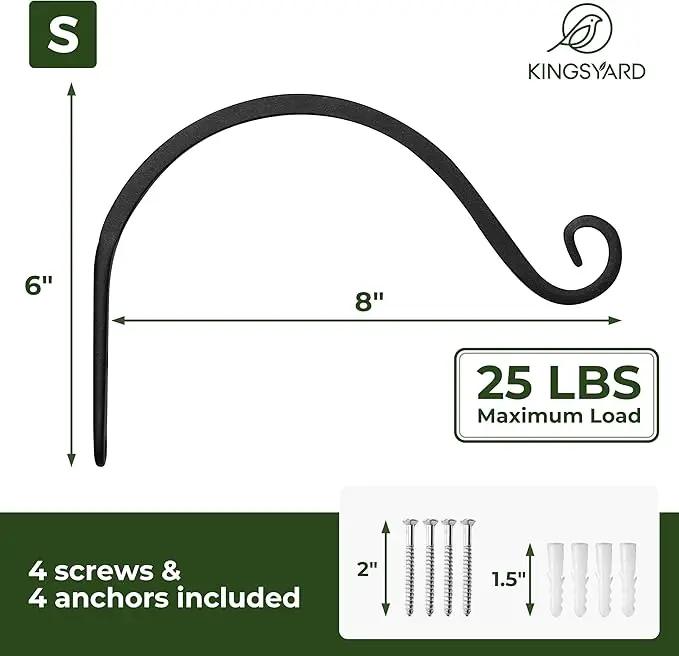 Kingsyard 2-Pack Wall Plant Hanger Outdoor - Heavy Duty Metal Hanging Bracket Hooks for Hanging Plant, Bird Feeders, Lanterns, Wind Chimes Outdoor & Indoor, 8-Inch/Black by GreenHaven Gardens