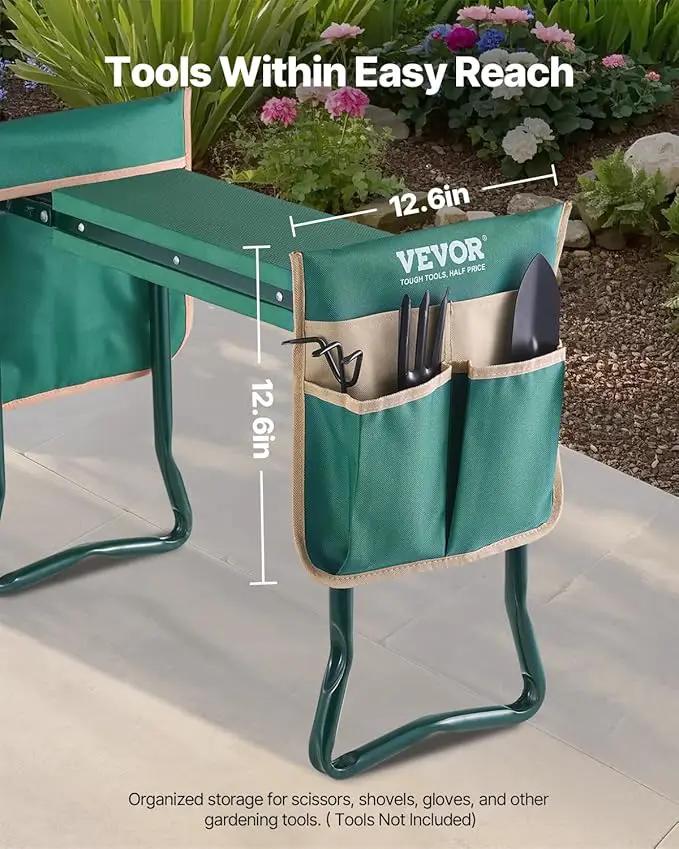 VEVOR Garden Kneeler and Seat Heavy Duty, Portable Garden Stool with 6'' EVA Kneeling Pad and 2 Tool Bags, Folding Garden Bench to Relieve Knee & Back Pain, Great Gifts for Seniors, Family Gardeners by GreenHaven Gardens
