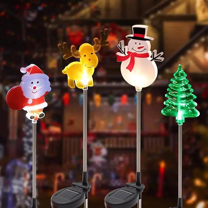 Glintoper 4 Pack Solar Christmas Figurine Lights, Outdoor Lighted Decorative Santa Claus, Snowman, Xmas Tree & Reindeer with Garden Stakes, Warm White LED Lighting Yard Stake for Path Lawn Patio Decor by GreenHaven Gardens